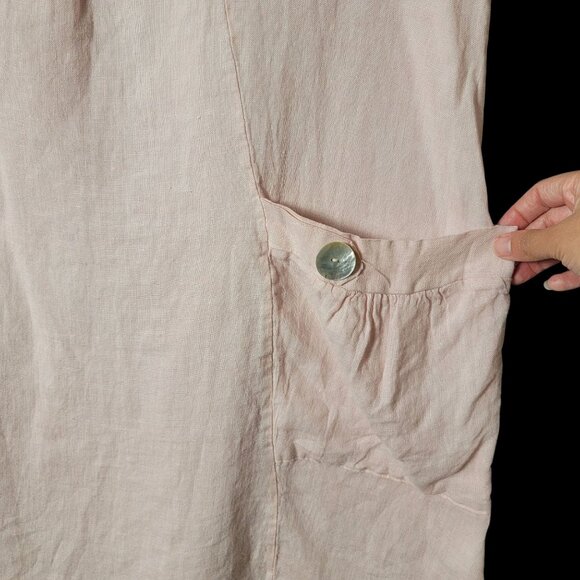 JS Millenium Womens Pink Linen Boho Beachy Lagenlook Shift Dress Pockets Medium - Picture 6 of 8